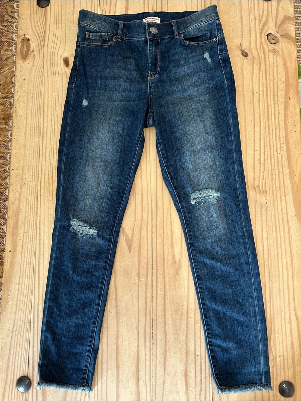 Juicy Couture Dark Blue Mid Rise Distressed Skinny Jeans